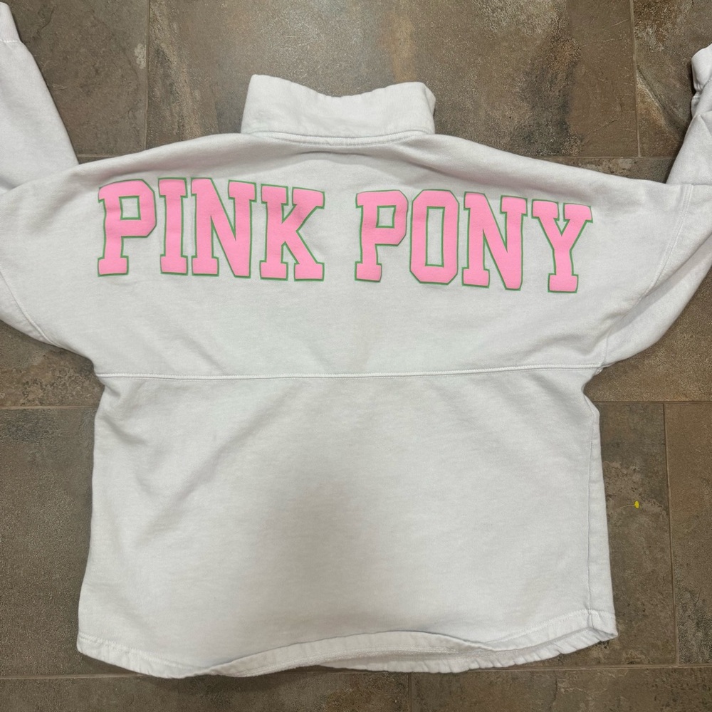 Spirit Jersey Pink Pony Snap Neck Sweatshirt Light Gray Size M Rare - Picture 6 of 9